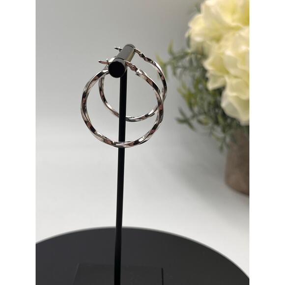 FZN IN 925 Designer Sterling Silver Twisted Hoop‎ Pierced Earrings - Picture 3 of 8
